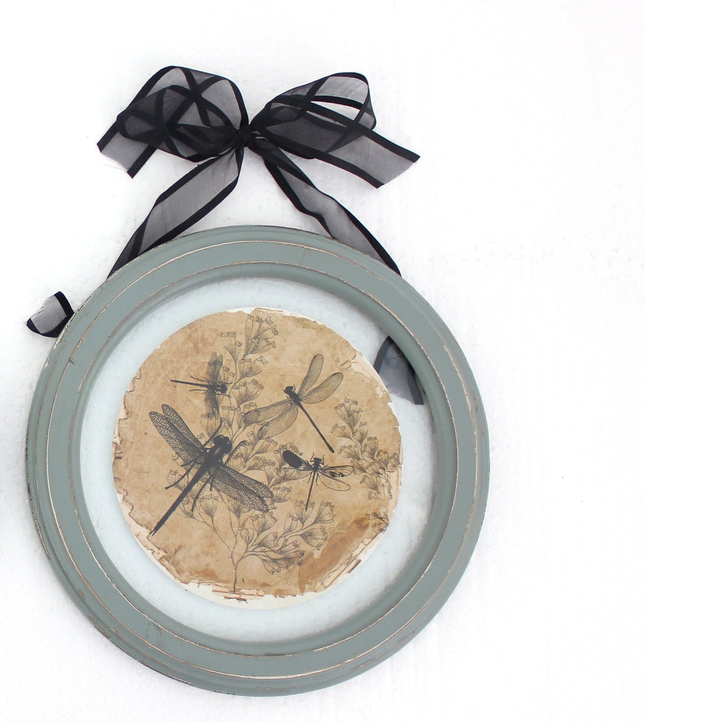 2 Piece Glass Plate Design Wall Decor With Ribbon Hanging Gray And Clear