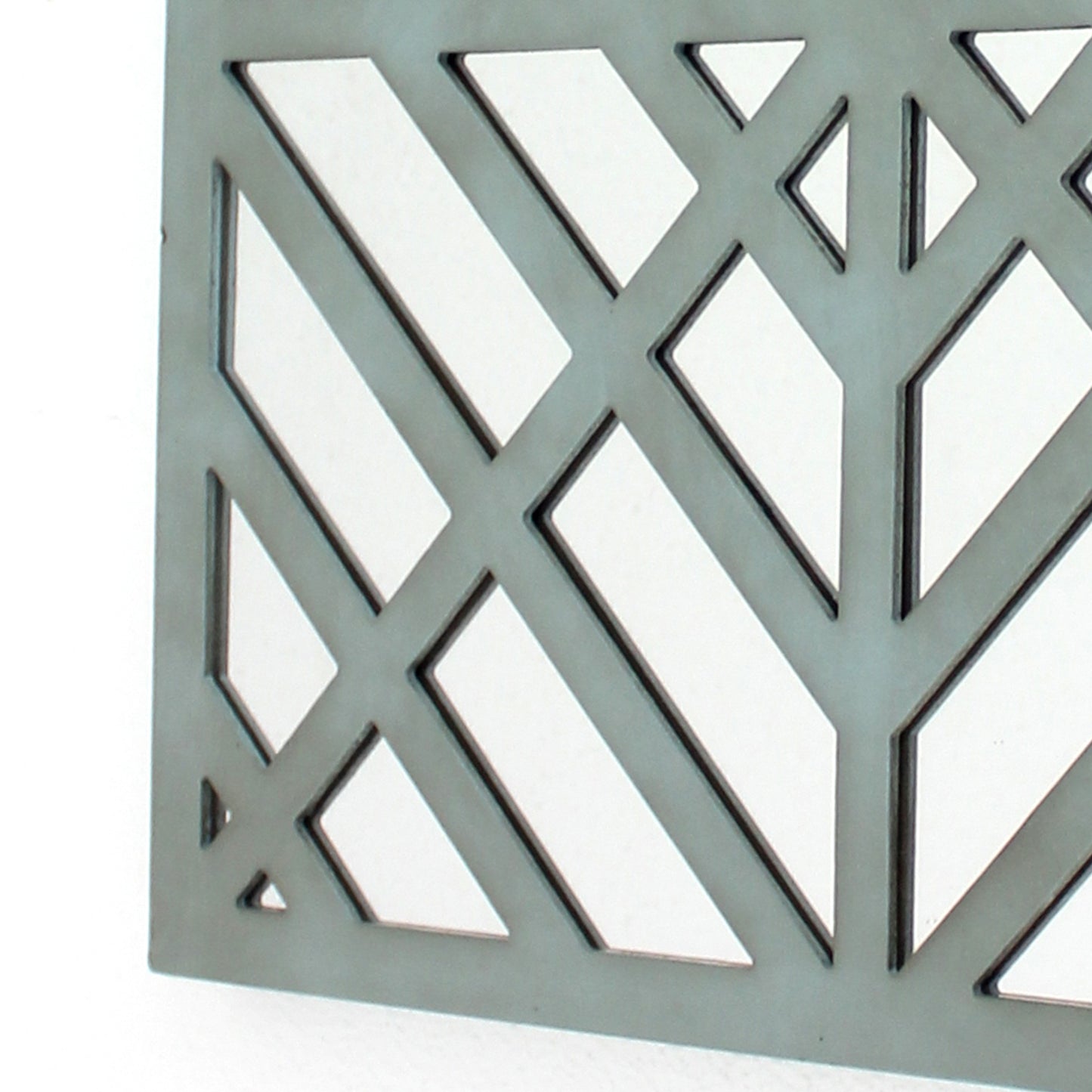 Contemporary Mirrored Wall Decor With Geometric Overlay On Top Blue And Silver