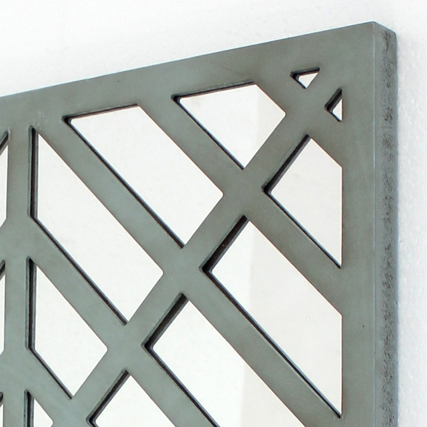Contemporary Mirrored Wall Decor With Geometric Overlay On Top Blue And Silver