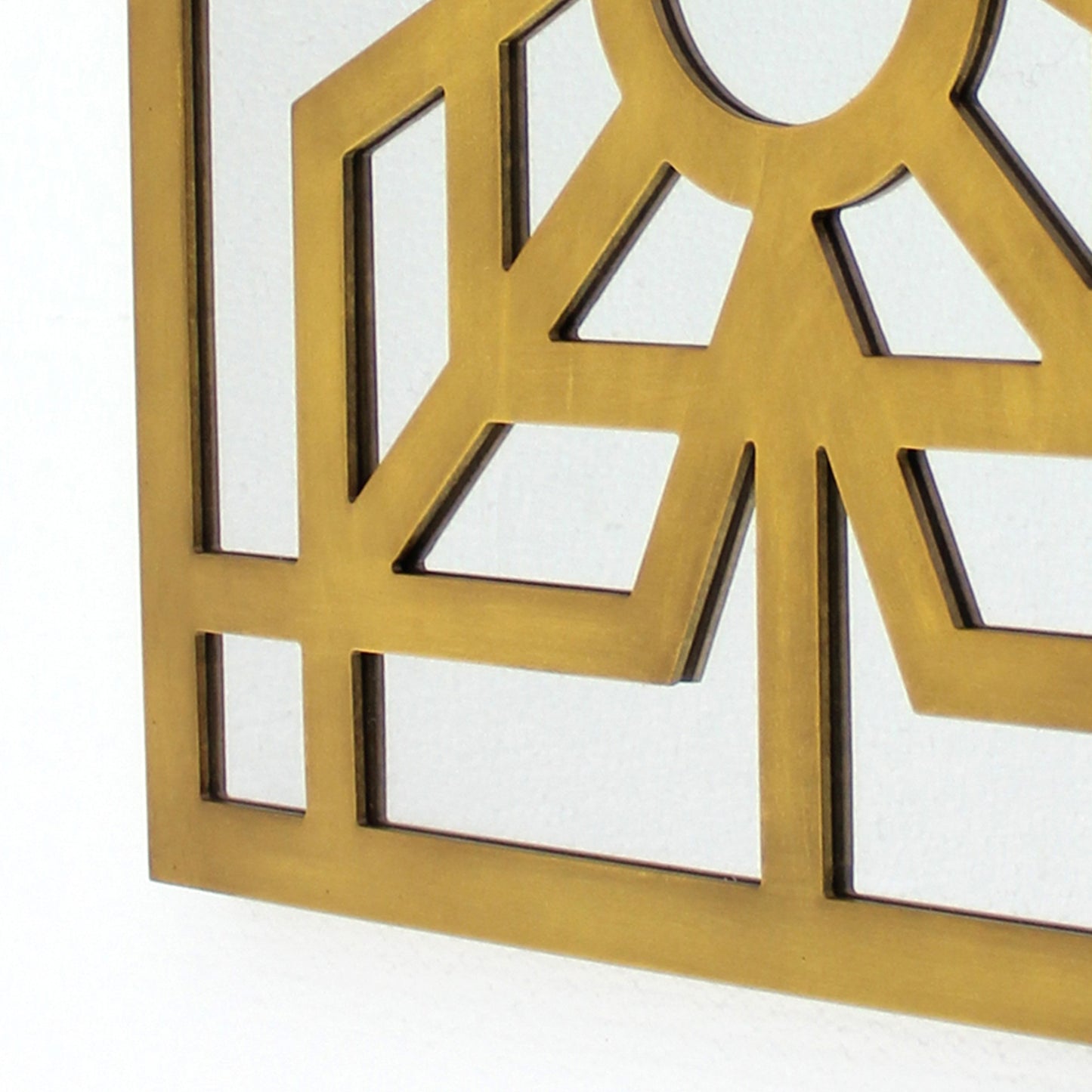 Mirrored Wall Decor With Wooden Floral Overlay On Top Gold And Silver