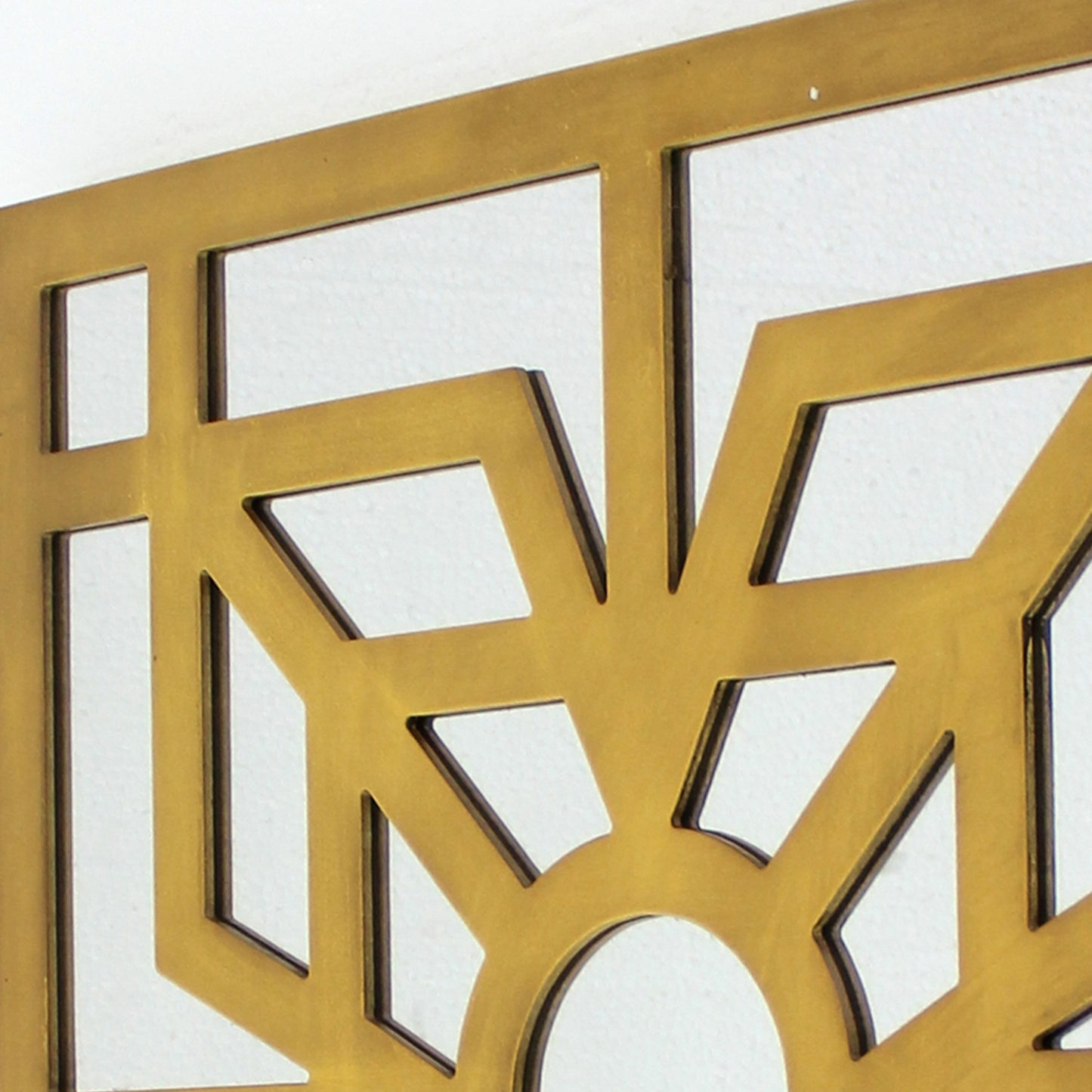 Mirrored Wall Decor With Wooden Floral Overlay On Top Gold And Silver