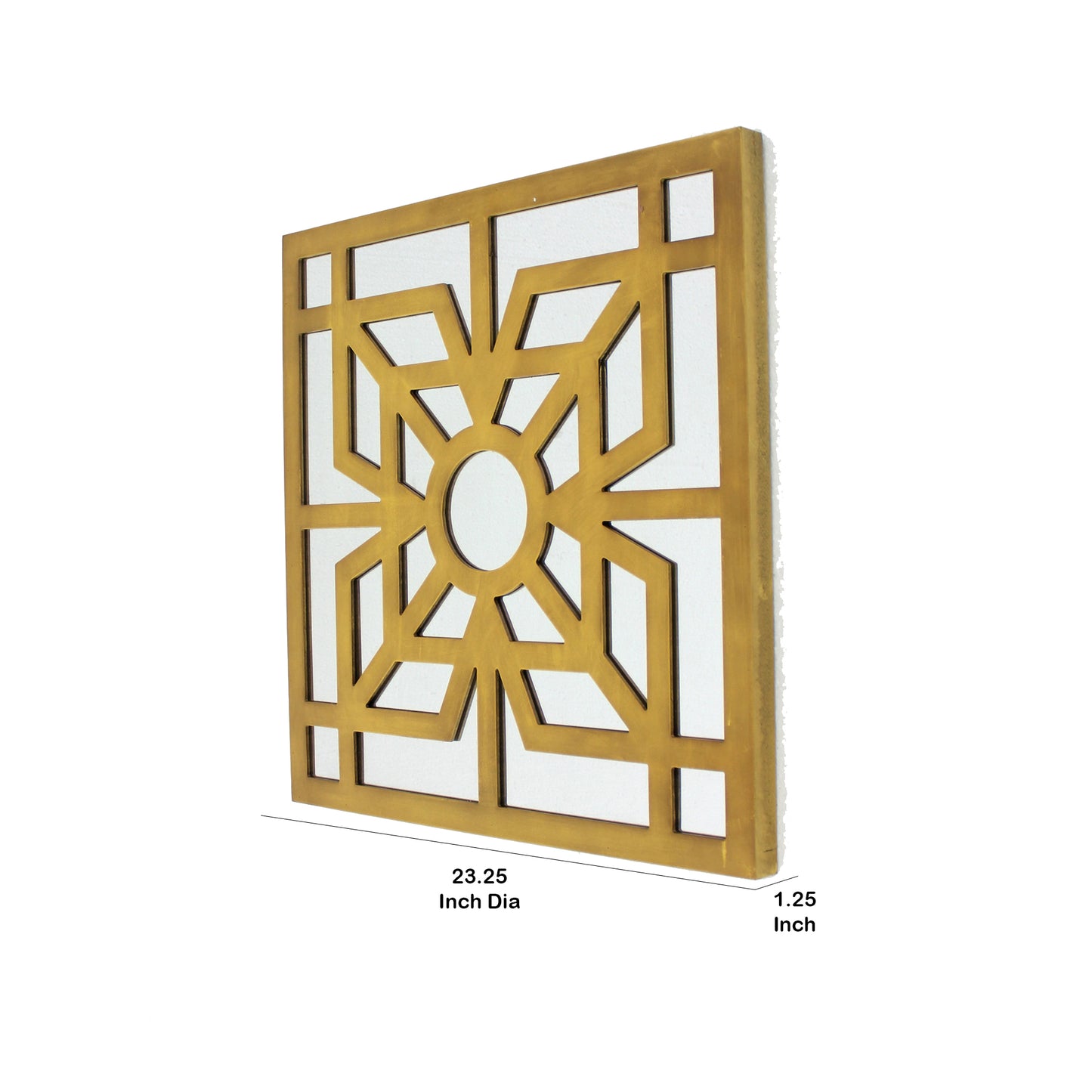 Mirrored Wall Decor With Wooden Floral Overlay On Top Gold And Silver