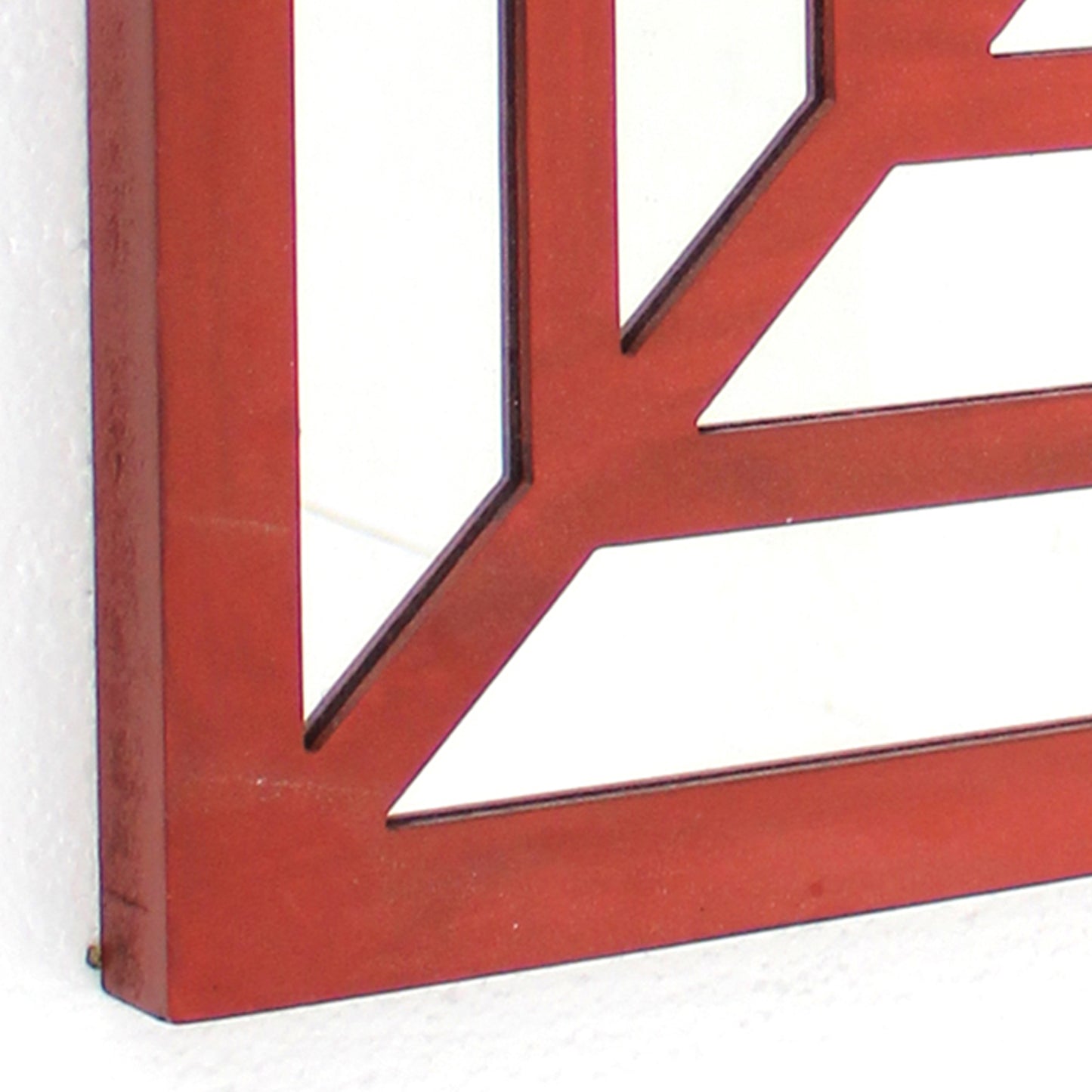 Wooden Wall Decor With Concentric Square Design On Top Red And Silver
