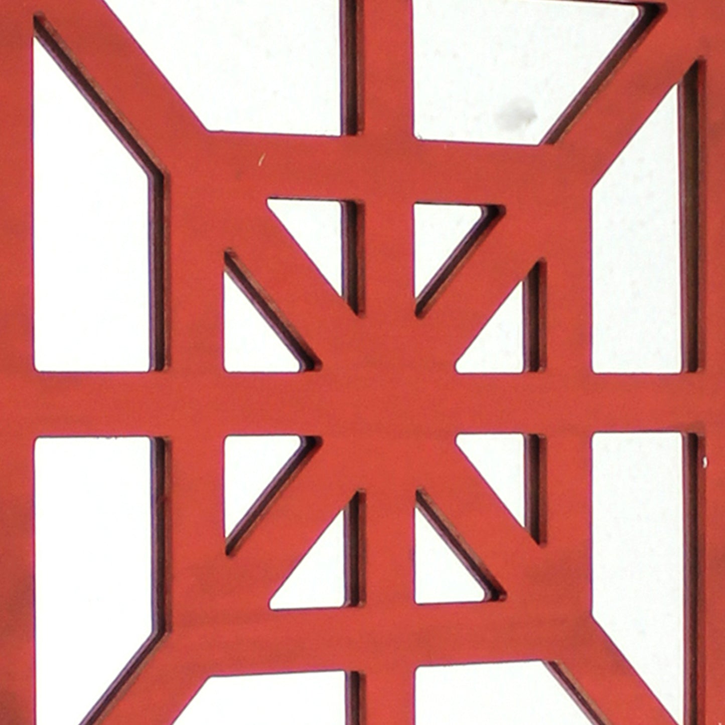 Wooden Wall Decor With Concentric Square Design On Top Red And Silver