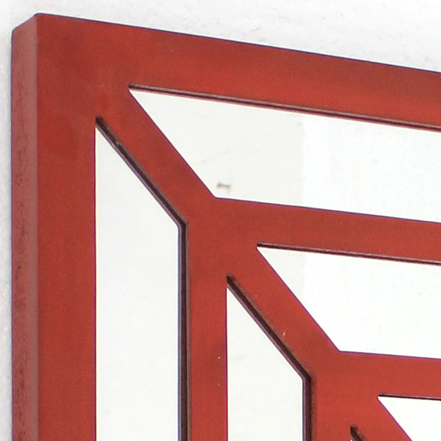Wooden Wall Decor With Concentric Square Design On Top Red And Silver