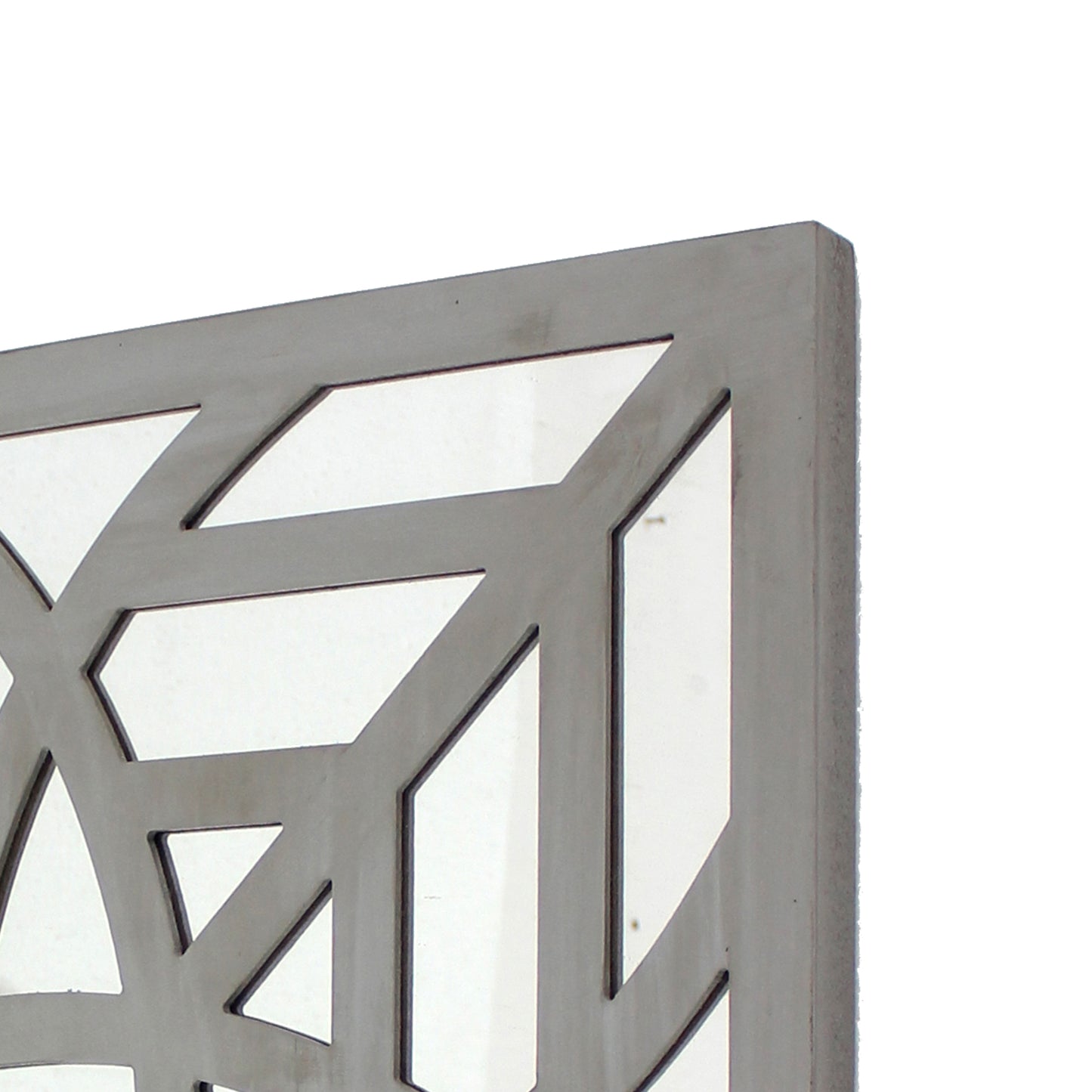 23 X 23 Mirrored Wall Decor With Geometric Wood Cut Out Gray