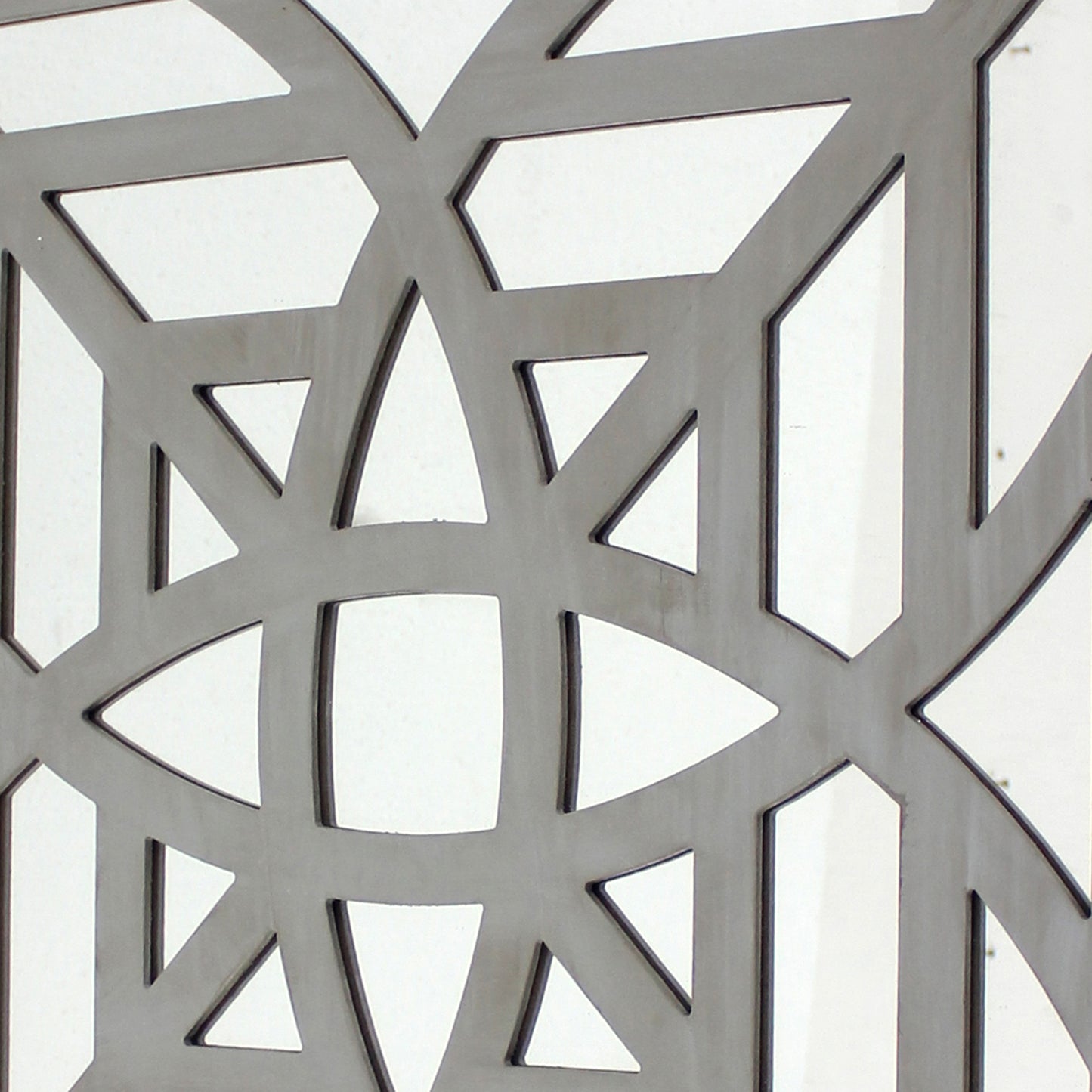23 X 23 Mirrored Wall Decor With Geometric Wood Cut Out Gray