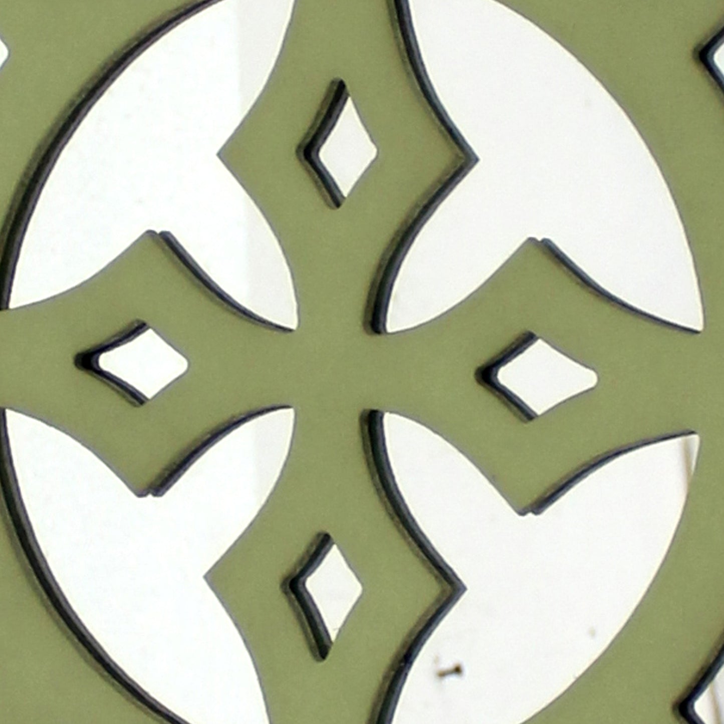 Round Wooden Wall Decor With Minimalist Pattern On Top Green And Silver