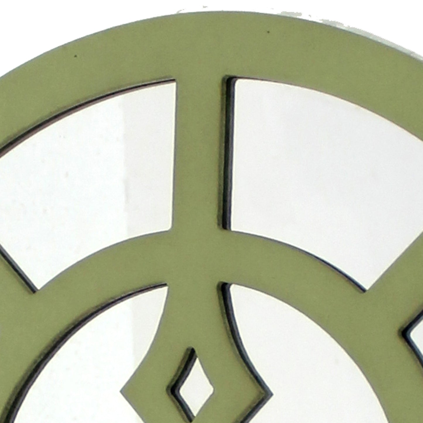 Round Wooden Wall Decor With Minimalist Pattern On Top Green And Silver