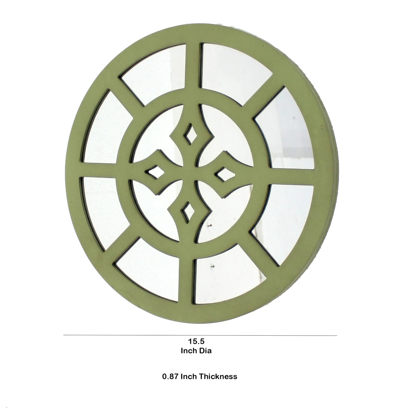 Round Wooden Wall Decor With Minimalist Pattern On Top Green And Silver