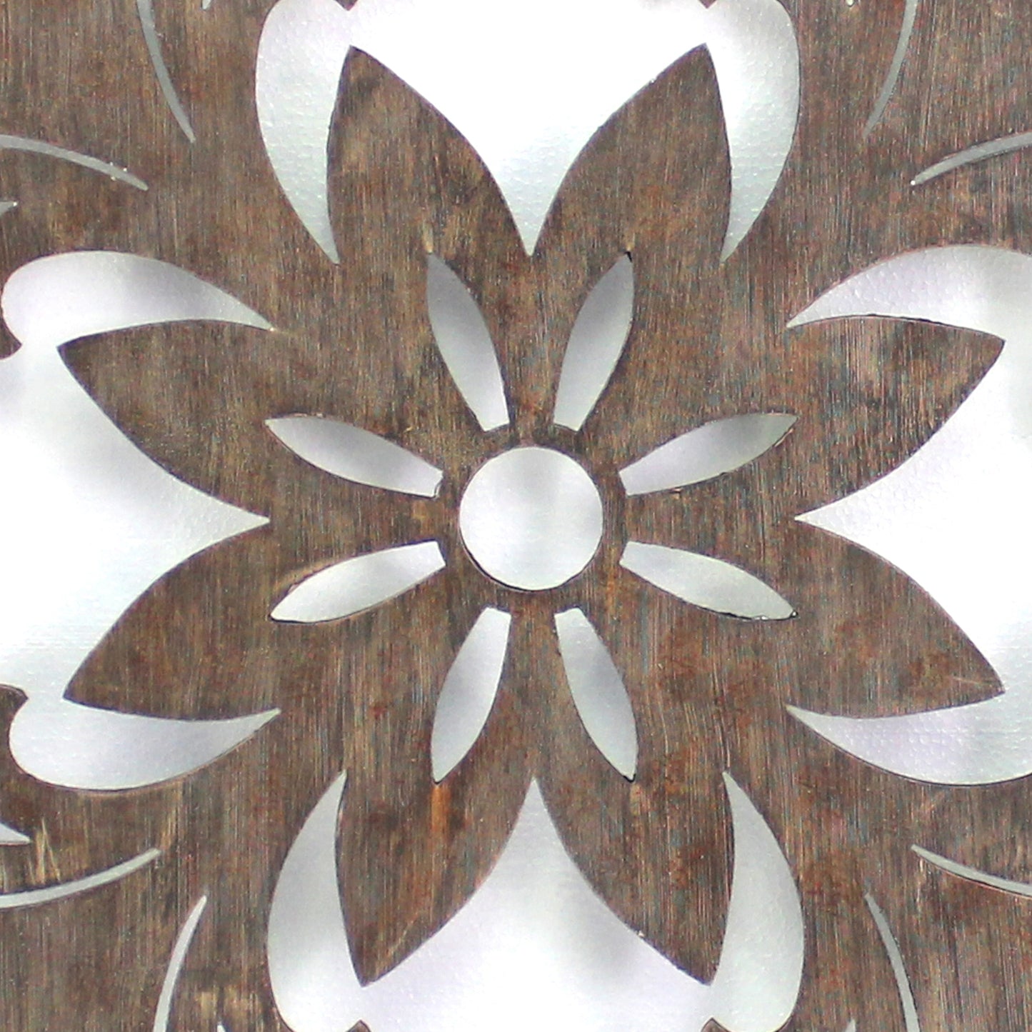 Traditional Square Shape Wooden Wall Decor With Floral Engraving Brown