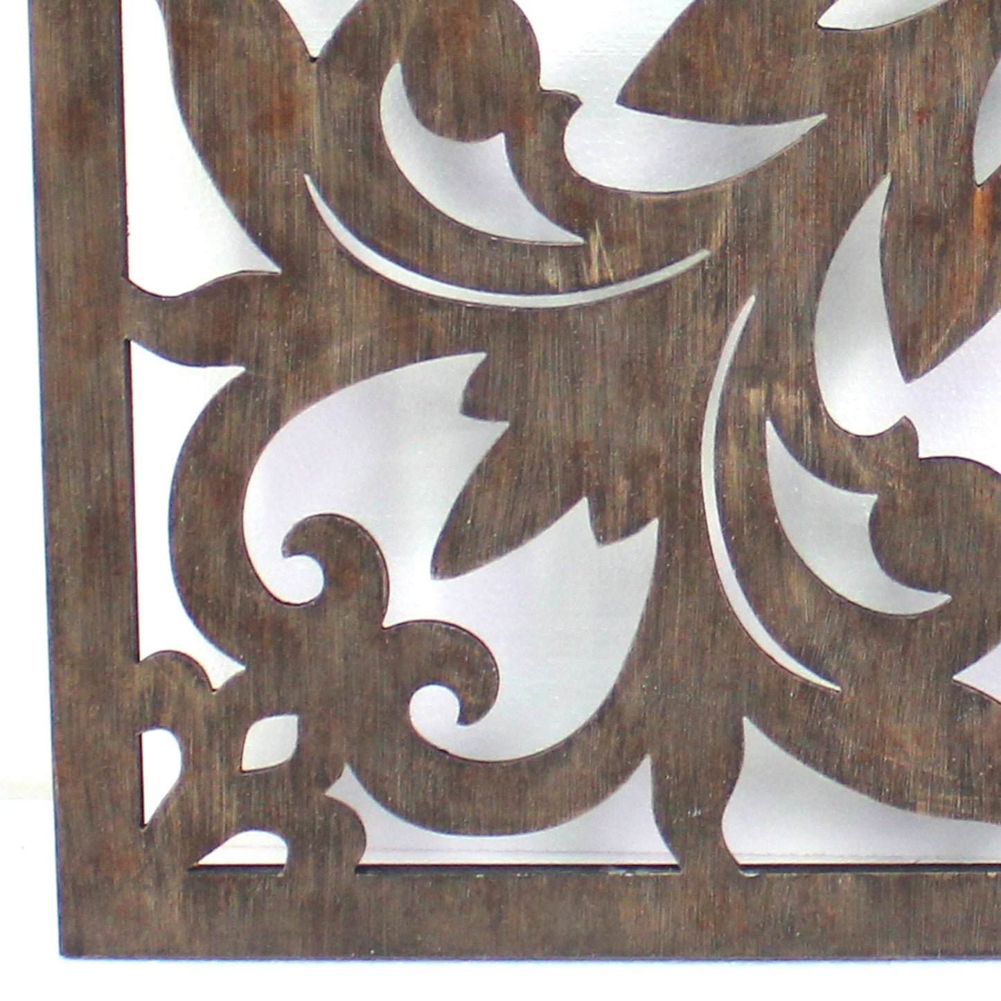 Traditional Square Shape Wooden Wall Decor With Floral Engraving Brown