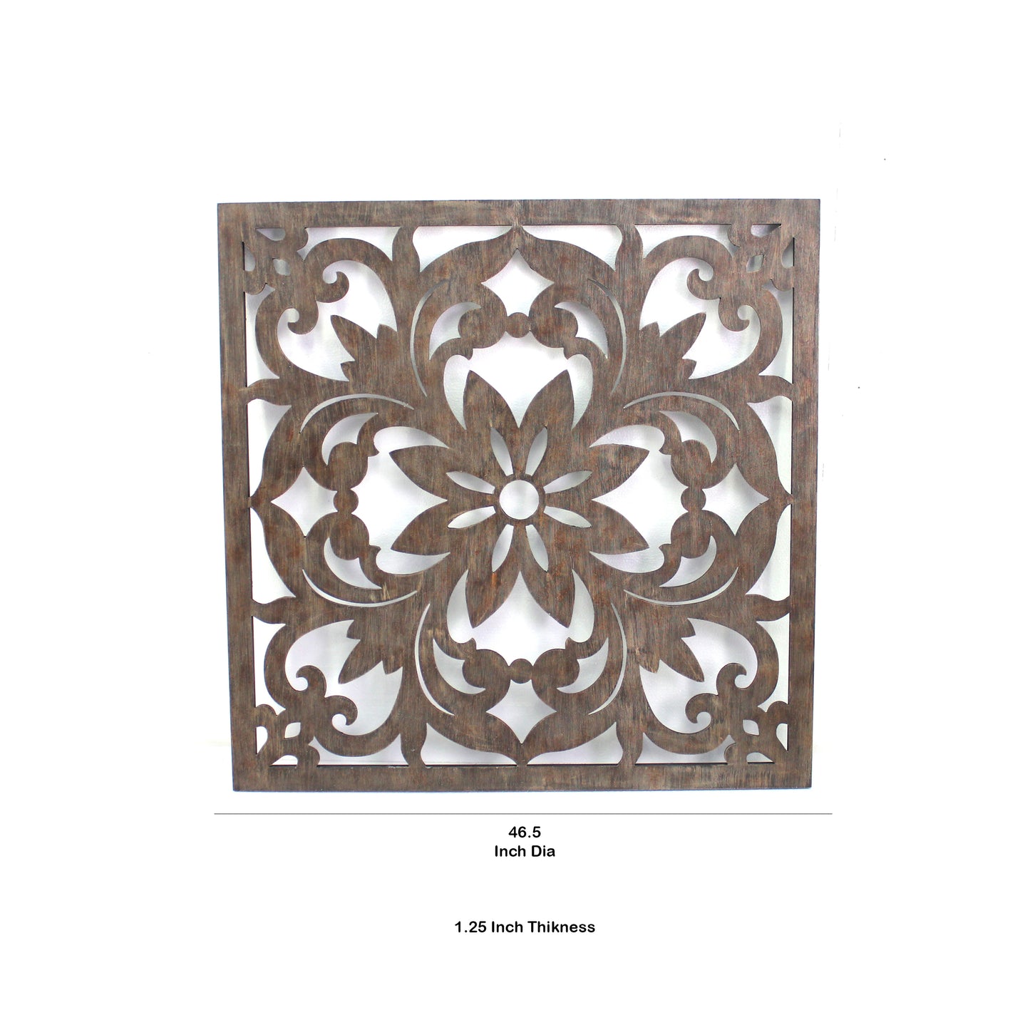 Traditional Square Shape Wooden Wall Decor With Floral Engraving Brown
