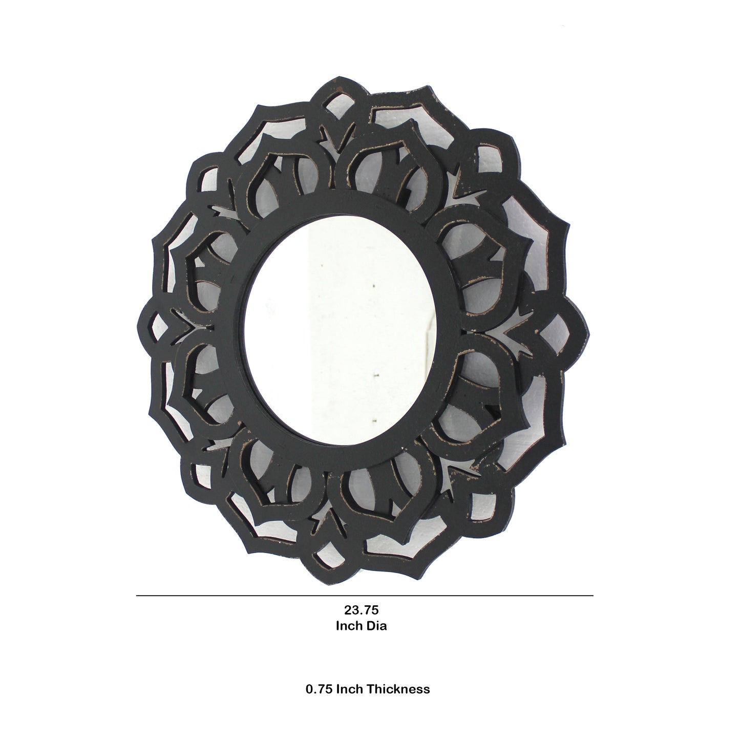 Wooden Mirror Blooming Lotus Wall Decor With Floral Engraving Black
