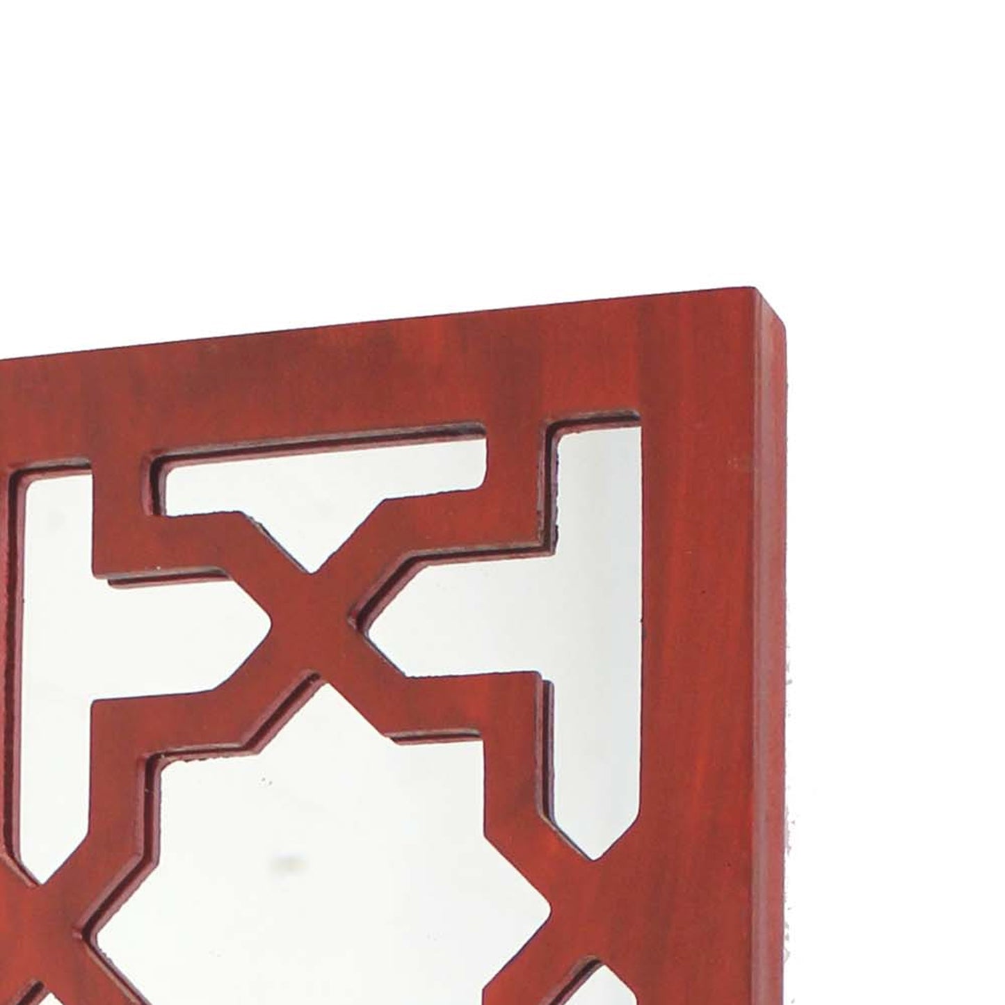 17 Inch Mirrored Wall Art Candle Holder Sconce Lattice Design Red