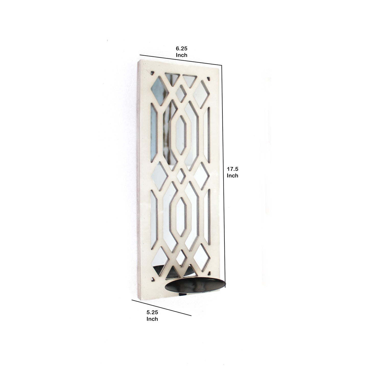 17 Inch Mirrored Wall Art Candle Holder Sconce Lattice Design White