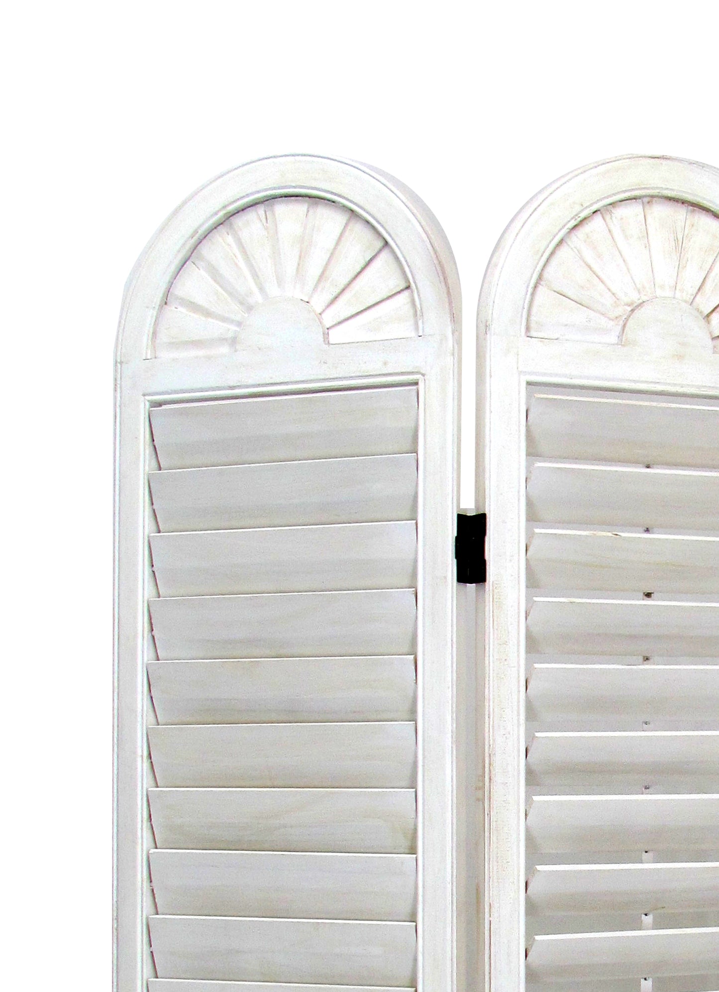 Wooden 3 Panel Room Divider with Slatted Shutter Design, White