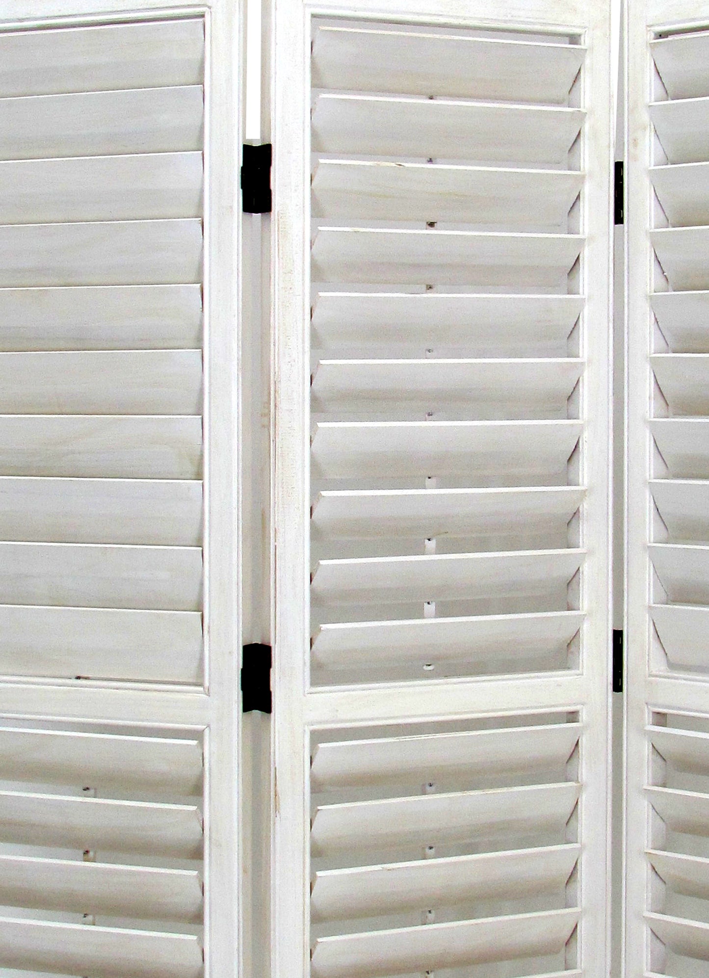 Wooden 3 Panel Room Divider with Slatted Shutter Design, White