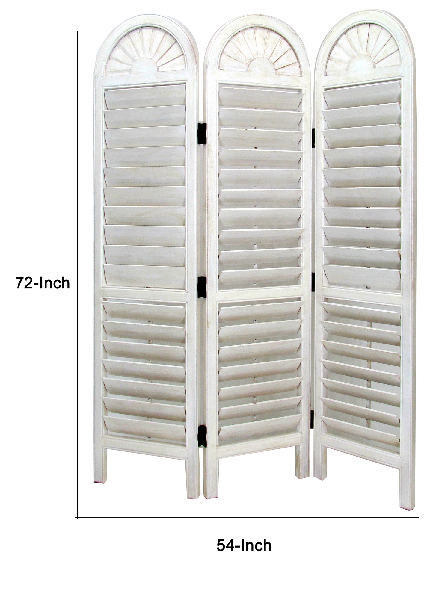 Wooden 3 Panel Room Divider with Slatted Shutter Design, White