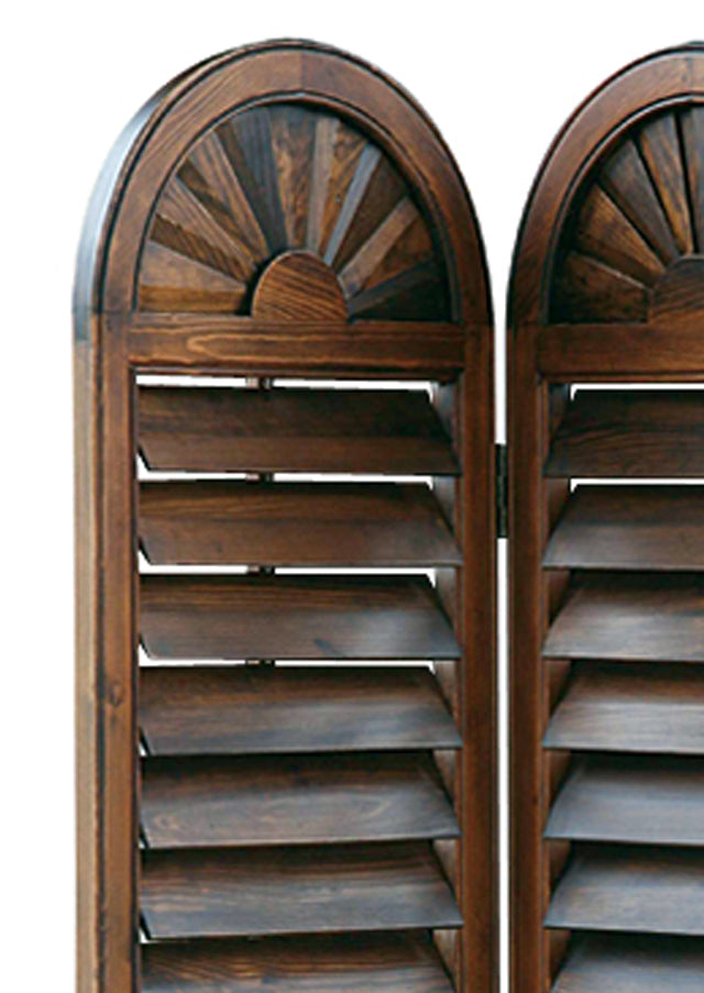 Wooden 3 Panel Room Divider with Slatted Shutter Design, Brown
