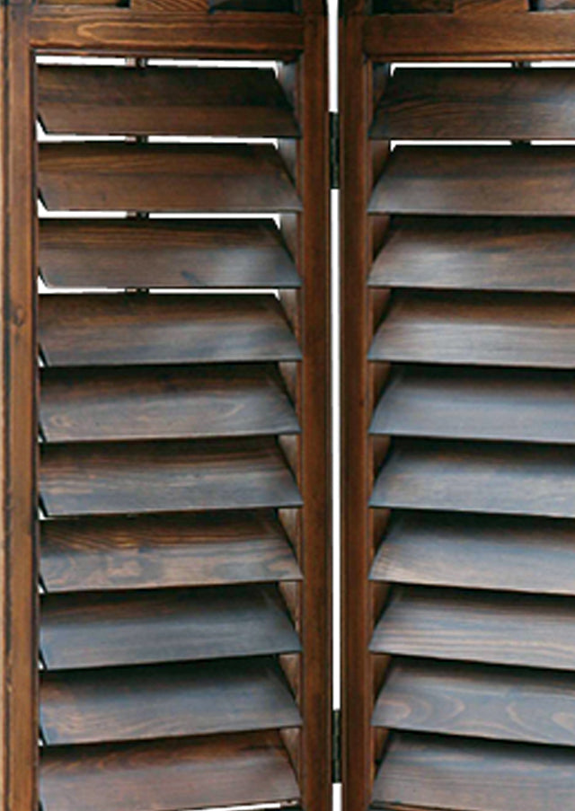 Wooden 3 Panel Room Divider with Slatted Shutter Design, Brown