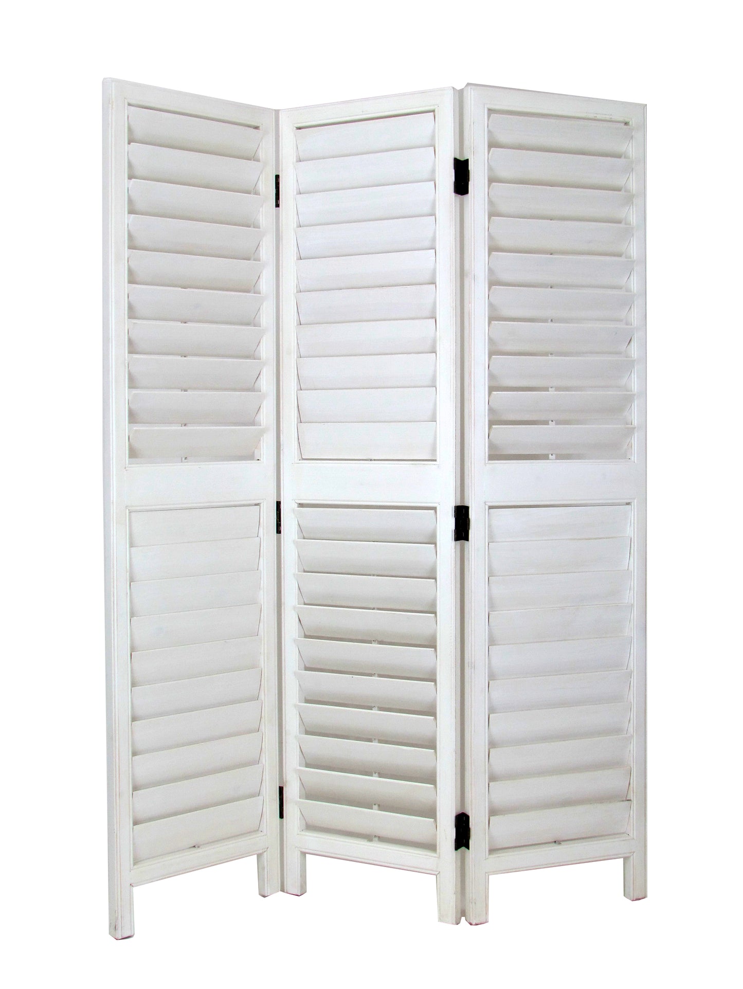 Wooden 3 Panel Room Divider with Slatted Design, White