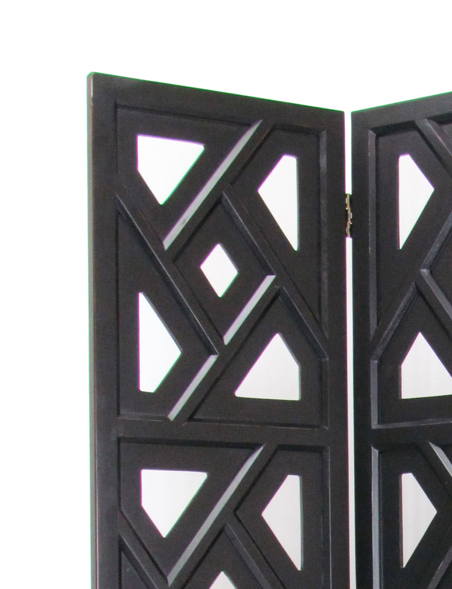 Wooden 3 Panel Room Divider with Geometric Design, Black