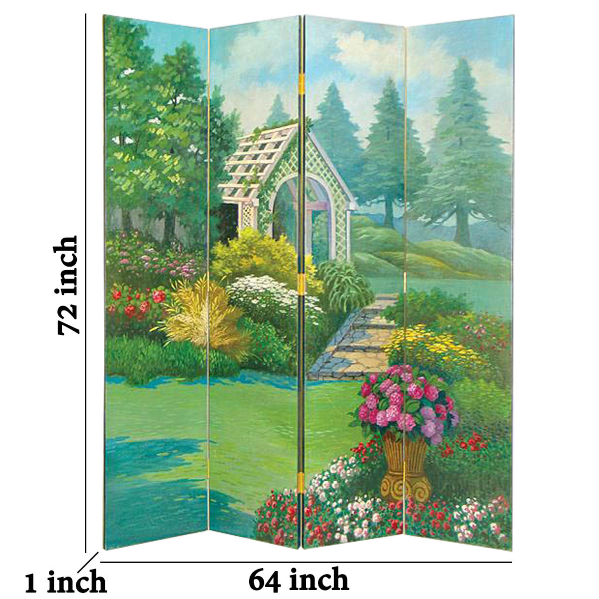 Wooden 4 Panel Room Divider with Gazebo, Multicolor