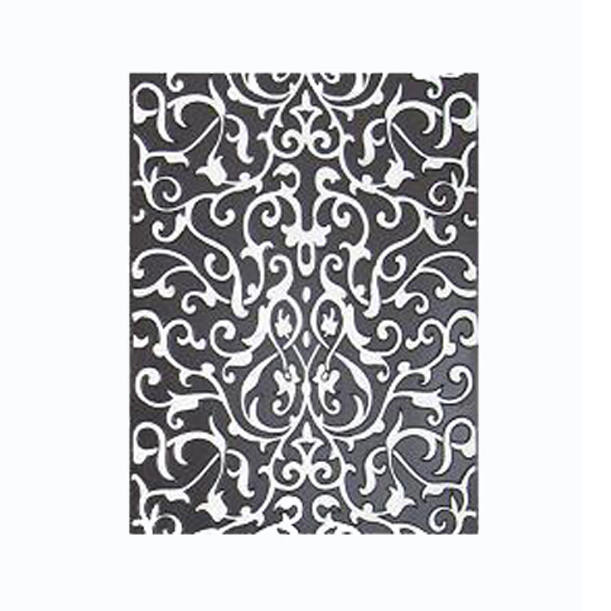 Wooden 4 Panel Room Divider with Scrolling Motifs, Black and Silver