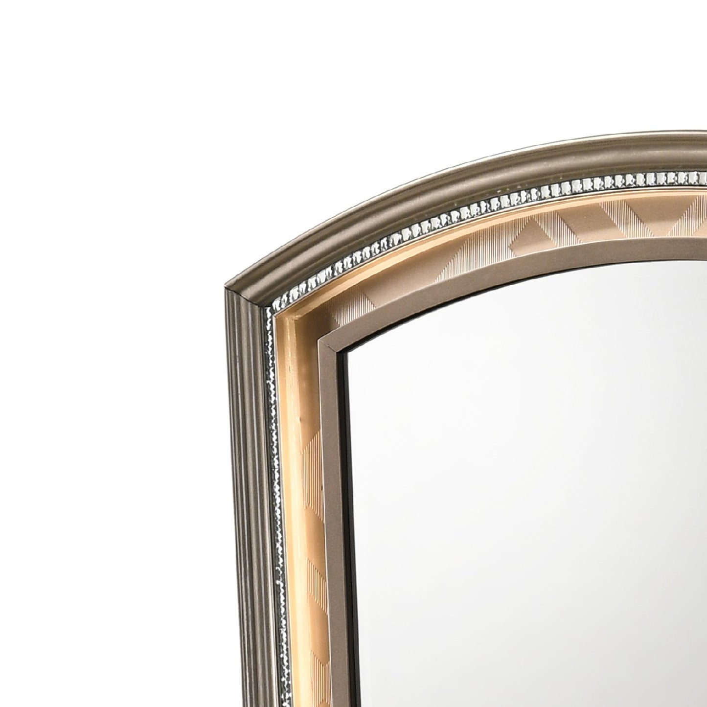 Transitional Wooden Arch Top Mirror With Molded Details Champagne Gold