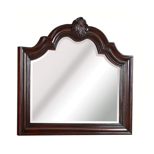 Scalloped Design Wooden Frame Mirror With Crown Top Cherry Brown