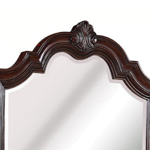 Scalloped Design Wooden Frame Mirror With Crown Top Cherry Brown