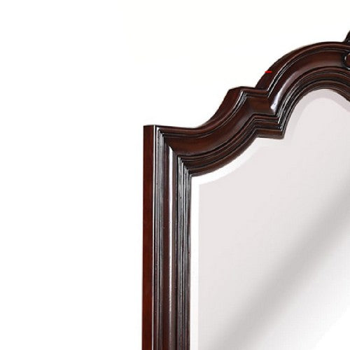 Scalloped Design Wooden Frame Mirror With Crown Top Cherry Brown