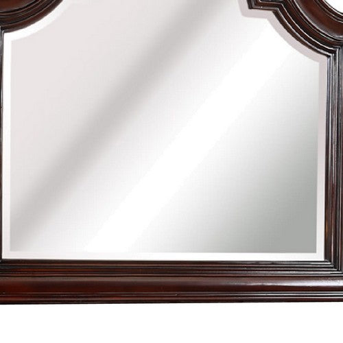 Scalloped Design Wooden Frame Mirror With Crown Top Cherry Brown