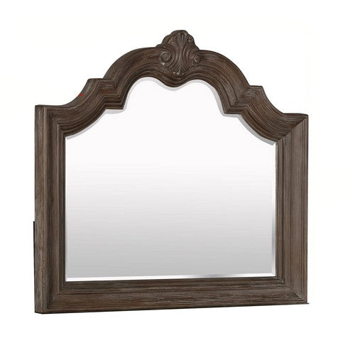 Scalloped Design Wooden Frame Mirror With Crown Top Antique Brown