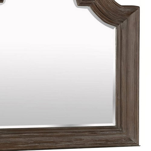 Scalloped Design Wooden Frame Mirror With Crown Top Antique Brown