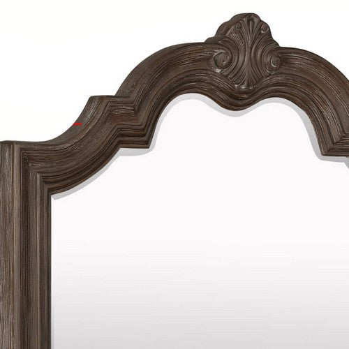 Scalloped Design Wooden Frame Mirror With Crown Top Antique Brown