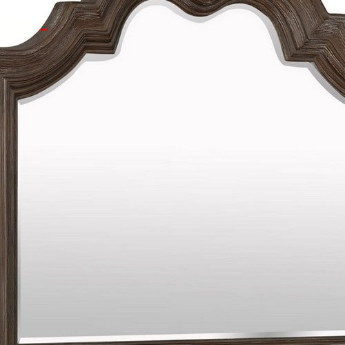 Scalloped Design Wooden Frame Mirror With Crown Top Antique Brown