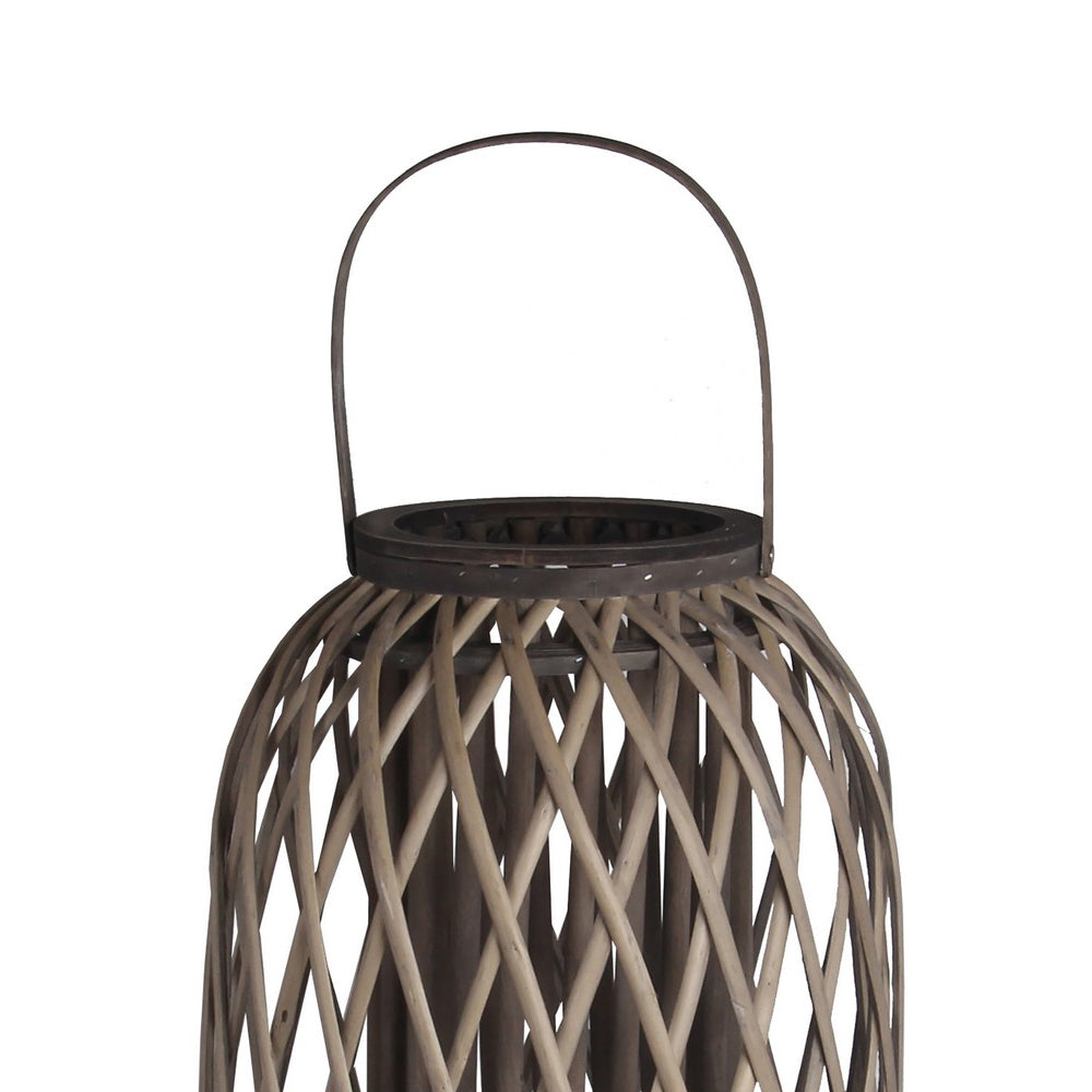 Lattice Design Bamboo Lantern With Glass Candle Holder Large Brown