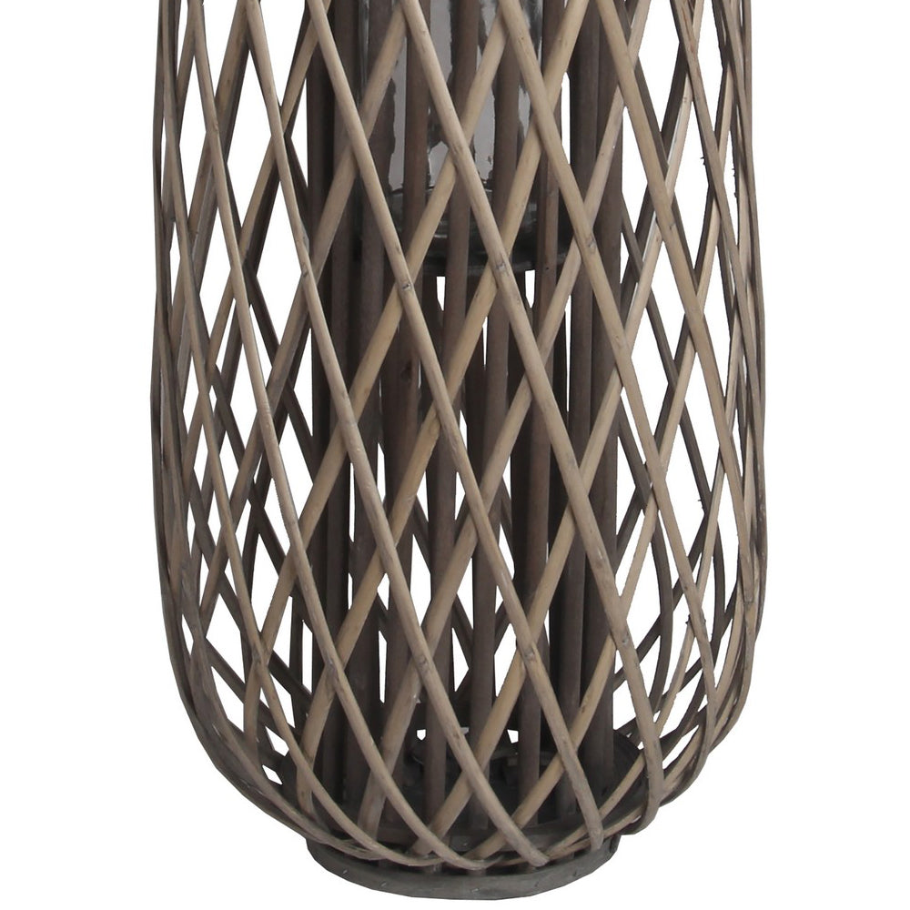 Lattice Design Bamboo Lantern With Glass Candle Holder Large Brown