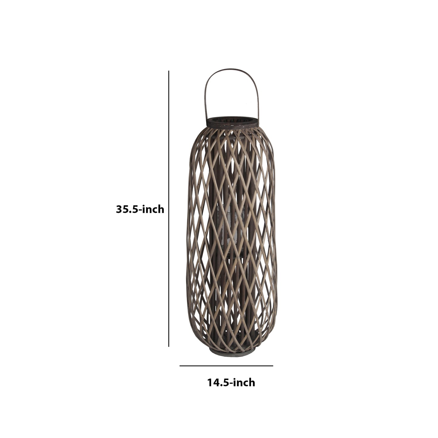 Lattice Design Bamboo Lantern With Glass Candle Holder Large Brown