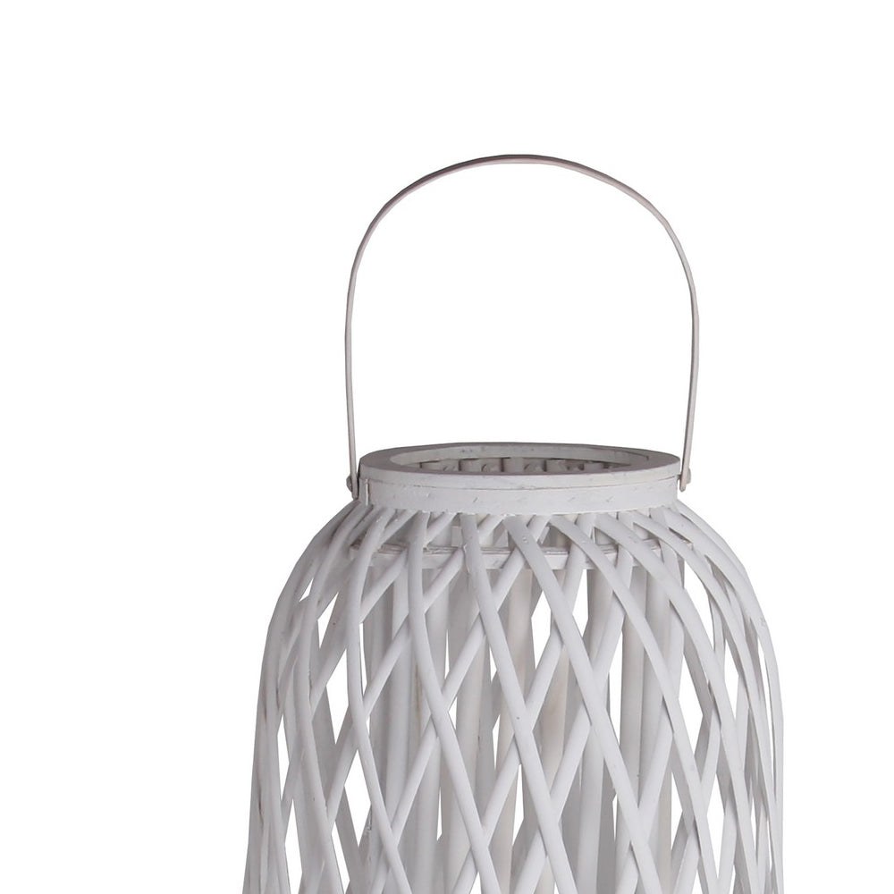 Lattice Design Bamboo Lantern With Glass Candle Holder Large White