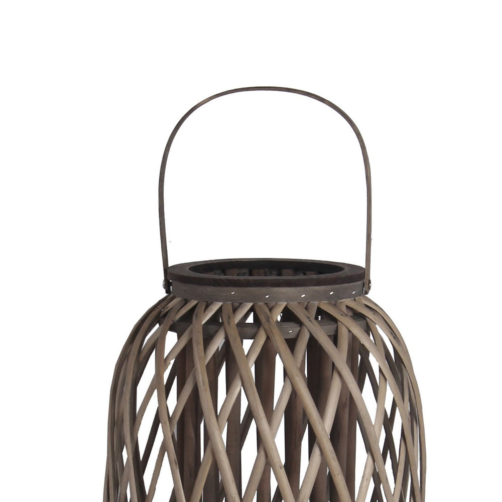 Bellied Shaped Bamboo Lantern With Open Lattice Design Medium Gray