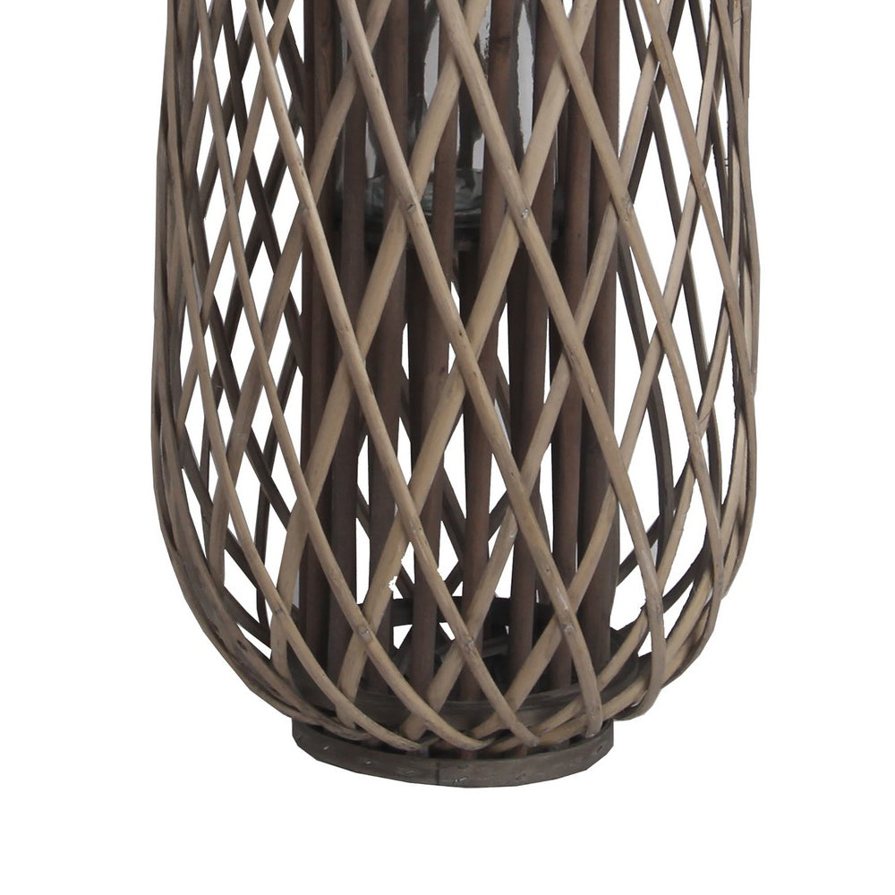 Bellied Shaped Bamboo Lantern With Open Lattice Design Medium Gray