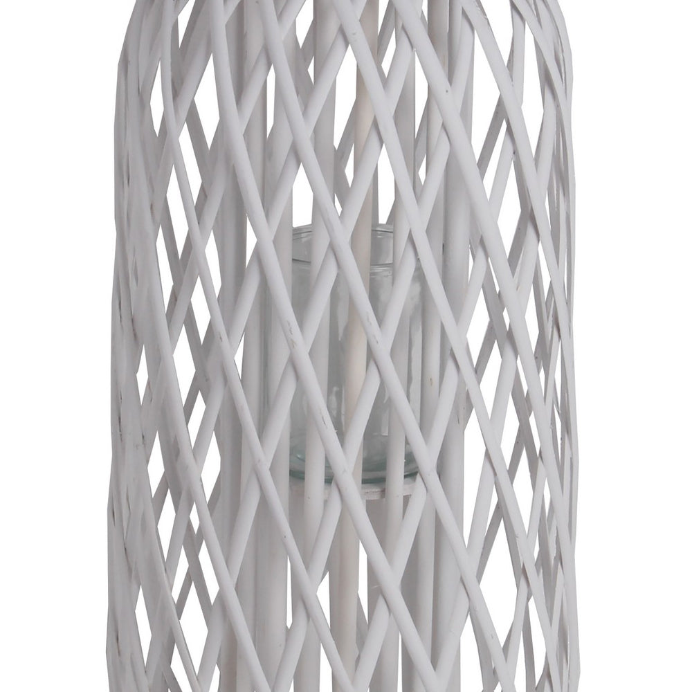 Bellied Shaped Bamboo Lantern With Open Lattice Design Medium White