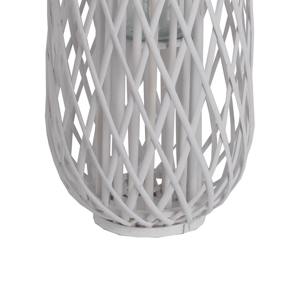 Bellied Shaped Bamboo Lantern With Open Lattice Design Medium White
