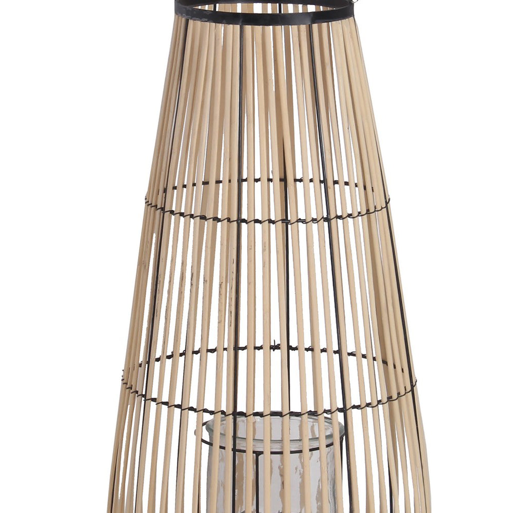 Cage Design Bamboo Lantern With Rope Hanger Medium Brown