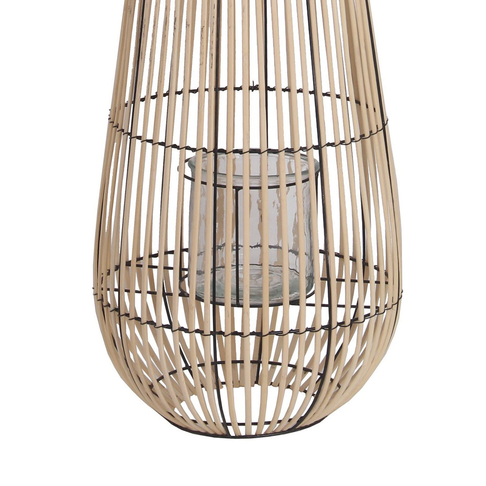 Cage Design Bamboo Lantern With Rope Hanger Medium Brown
