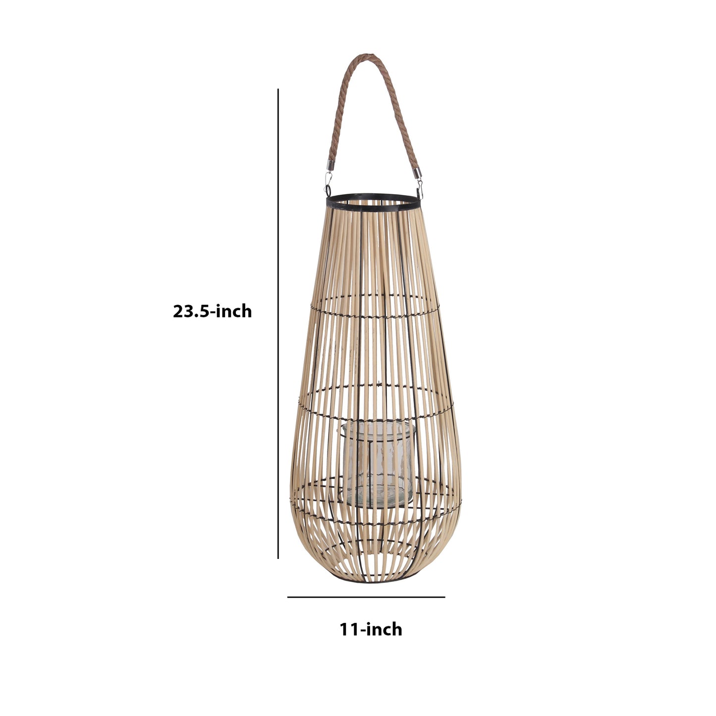 Cage Design Bamboo Lantern With Rope Hanger Medium Brown