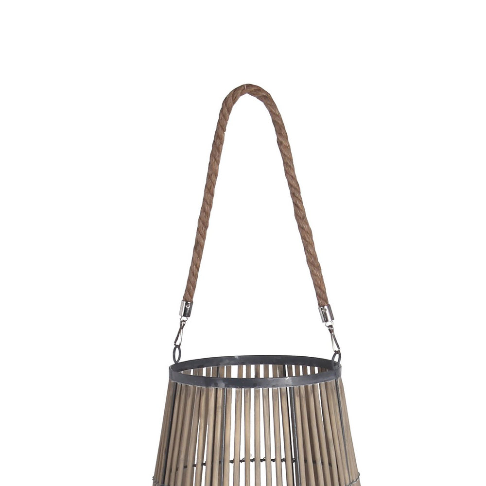 Cage Design Bamboo Lantern With Rope Hanger Medium Gray